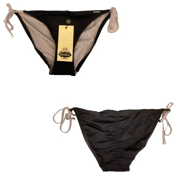 NWT A.Che Side Tie Ruched Back String Bikini Bottoms in Black Sz. XS - Picture 1 of 3